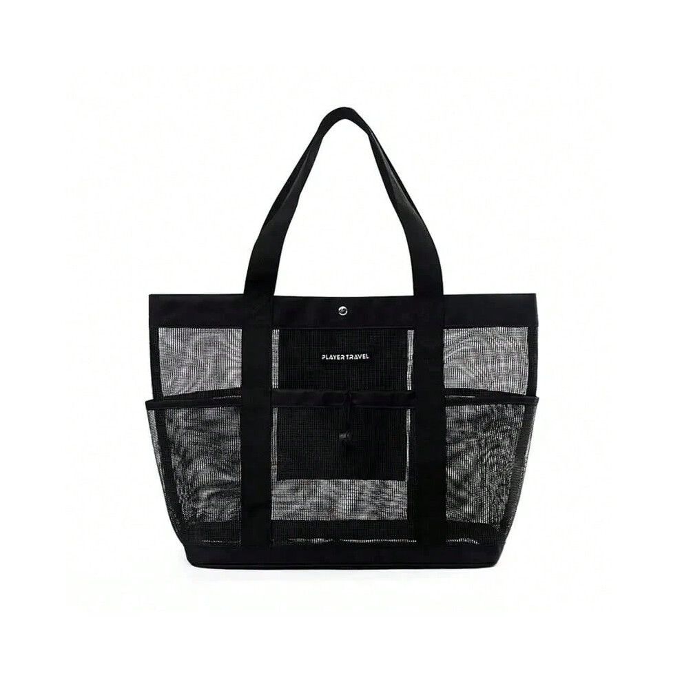 (Black) Women's Transparent Mesh Shopping Totes Fashion Light and Versatile Large-capacity Portable Handbag Beach Mesh Bag Shoulder Bag