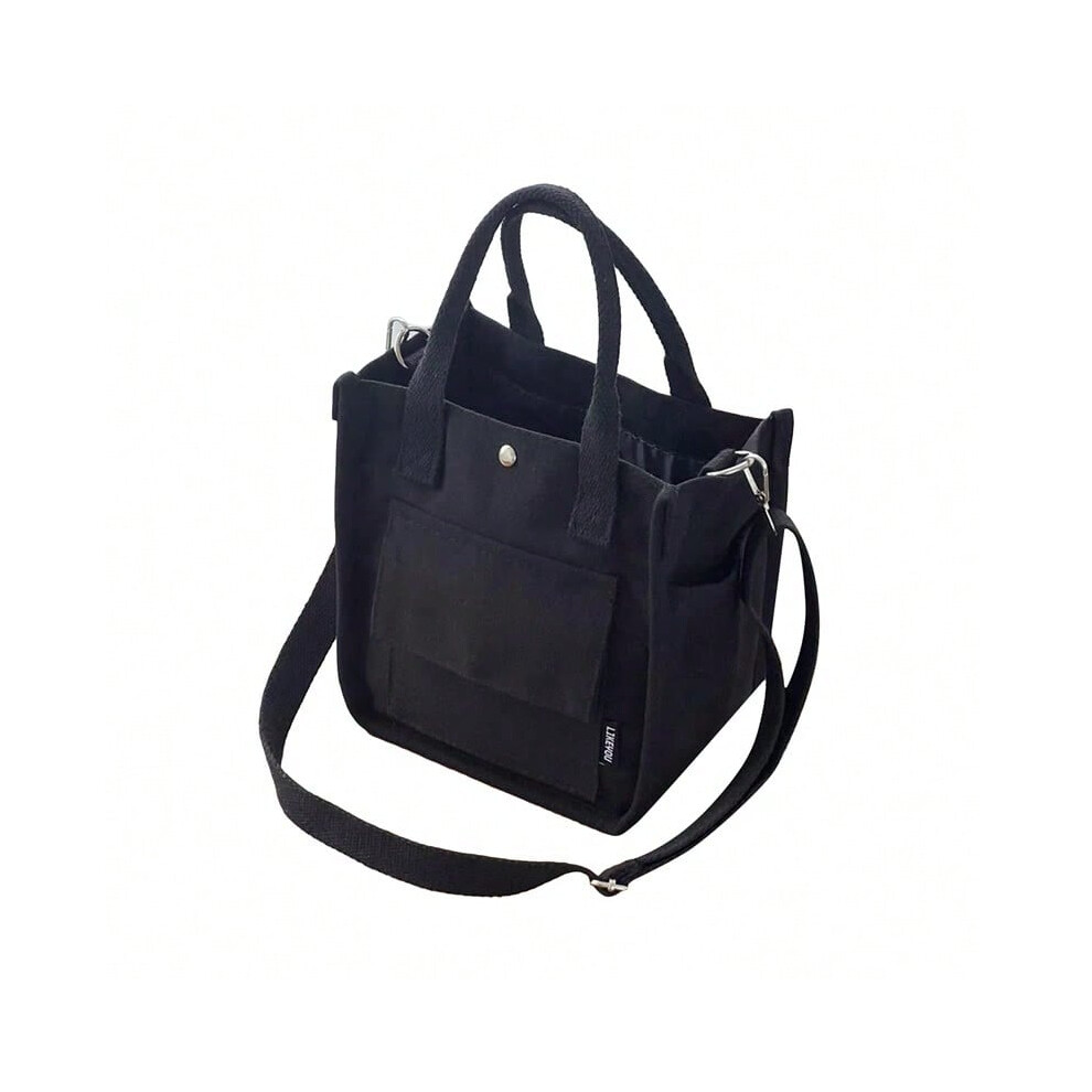 (Black) Simple Canvas Tote Bag For Women Crossbody Purses Multi-Pocket Everyday Bag Handbags For Work Beach Gym