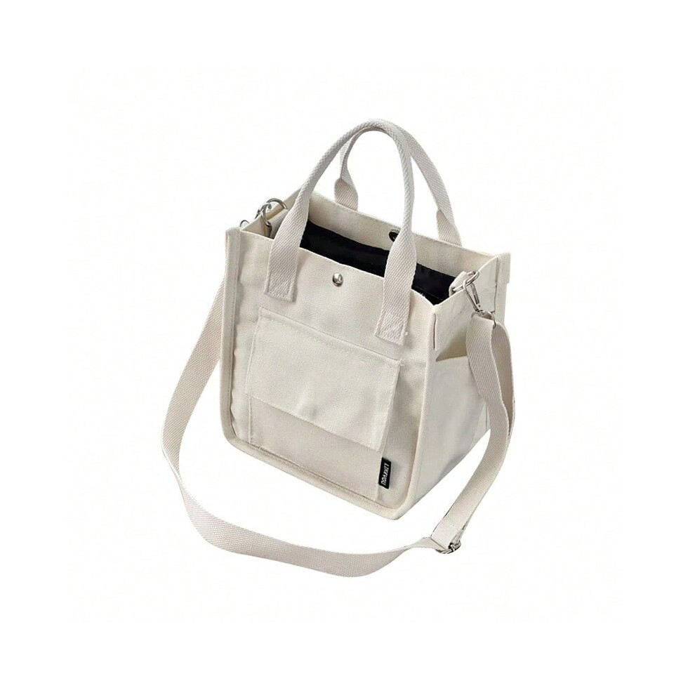 (White) Simple Canvas Tote Bag For Women Crossbody Purses Multi-Pocket Everyday Bag Handbags For Work Beach Gym
