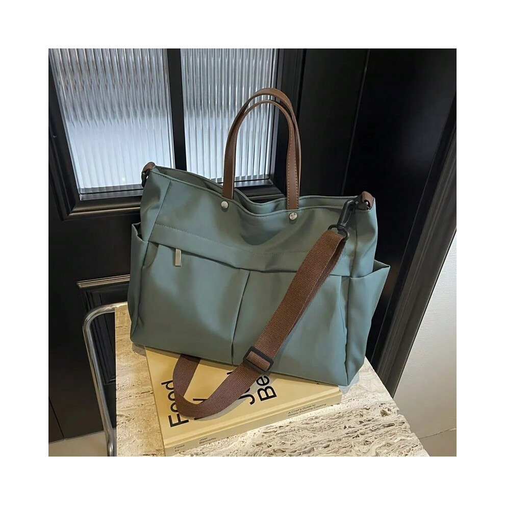 (Green) Stylish Nylon Women Tote Bag Shoulder Bag Featuring Two Pockets Large Capacity Commuting Handbag