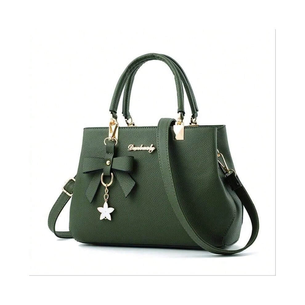 (Military Green) Fashion Solid Color With Bow One Shoulder Bag Portable Bandolera Casual Satchel Large Capacity Cross-body Handbag For Women