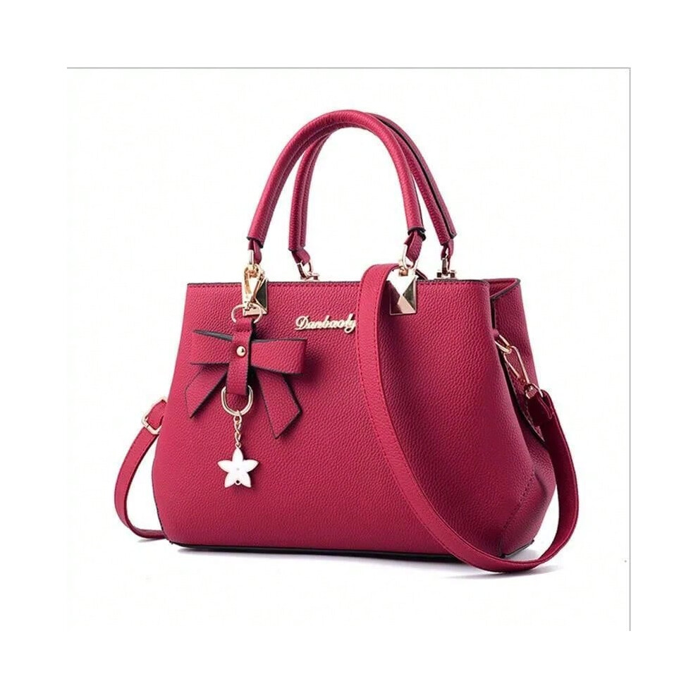 (Wine Red) Fashion Solid Color With Bow One Shoulder Bag Portable Bandolera Casual Satchel Large Capacity Cross-body Handbag For Women