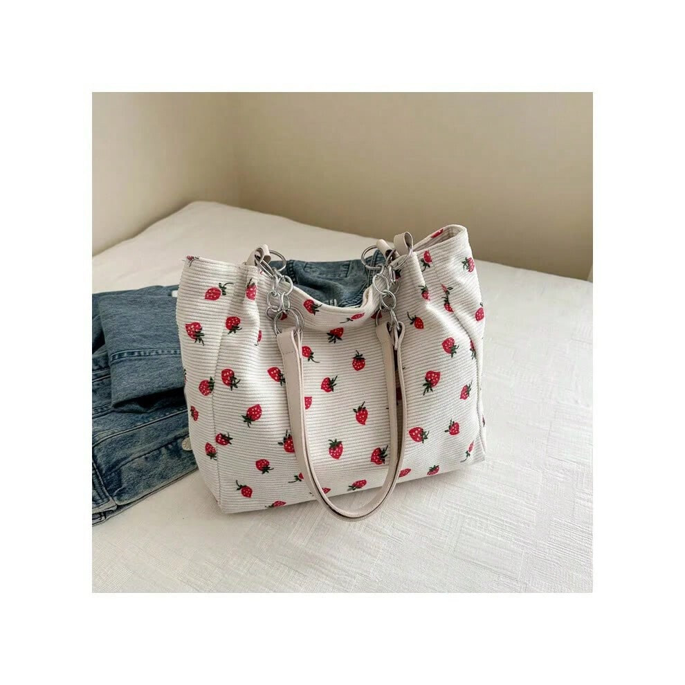 (Chain black) Corduroy Handbag Sweet Fashionable Versatile Shoulder Handbag Beautiful Women Large Capacity Tote Bag Commute Notebook Schoolbag