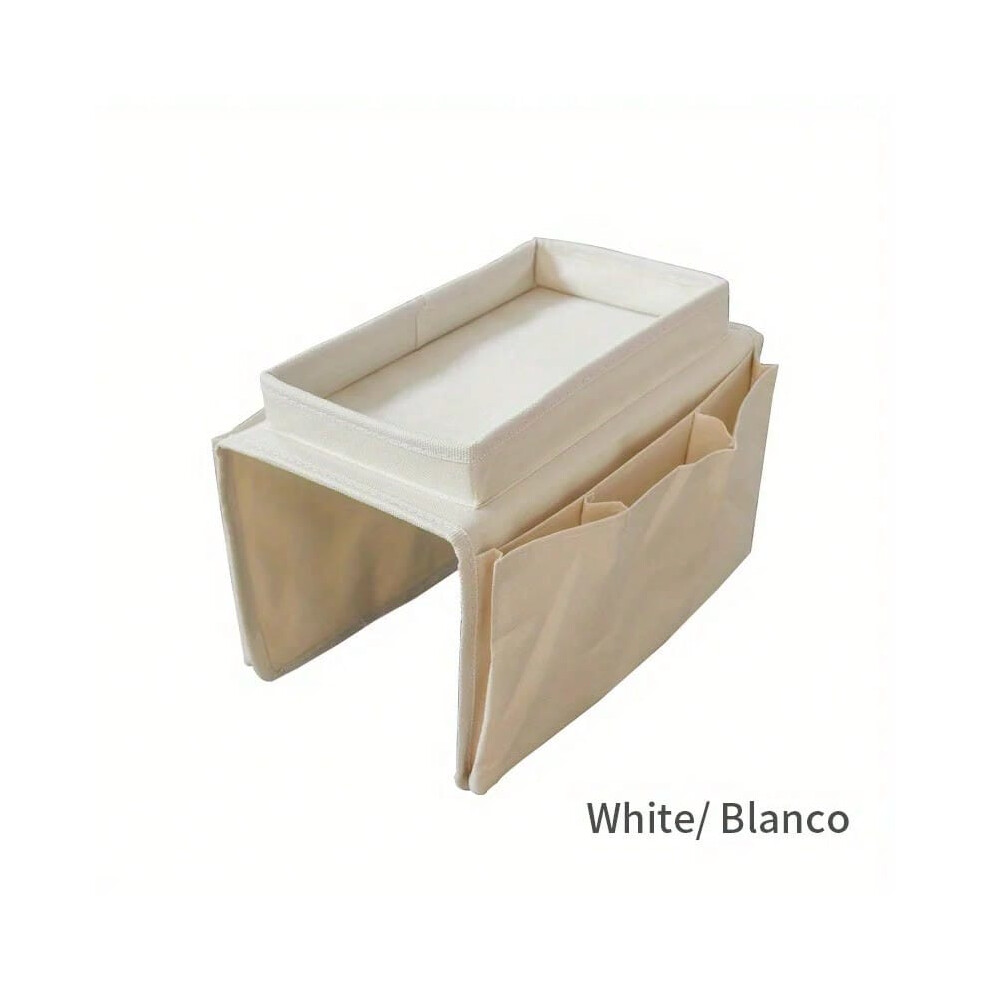 (White) No-Slip Couch Sofa Armrest Organiser Arm Chair Caddy Bedside Storage Pocket TV Remote Holder Bed Storage Pocket Bag Cellphone
