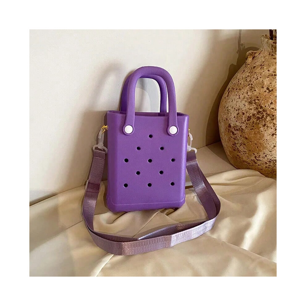 (Purple) Mini Beach Bag Lightweight Travel Camping Small Handbag Shoulder Bag for Woman Ladies