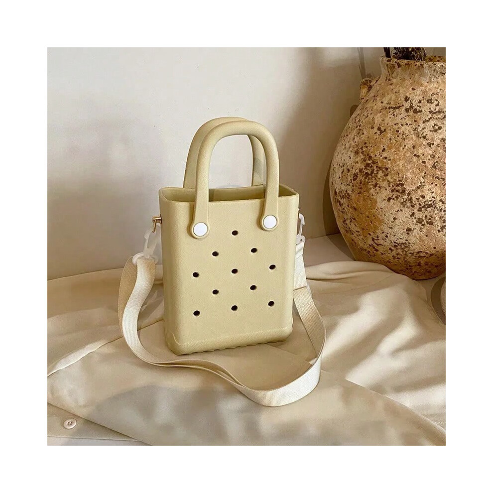 (Khaki) Mini Beach Bag Lightweight Travel Camping Small Handbag Shoulder Bag for Woman Ladies