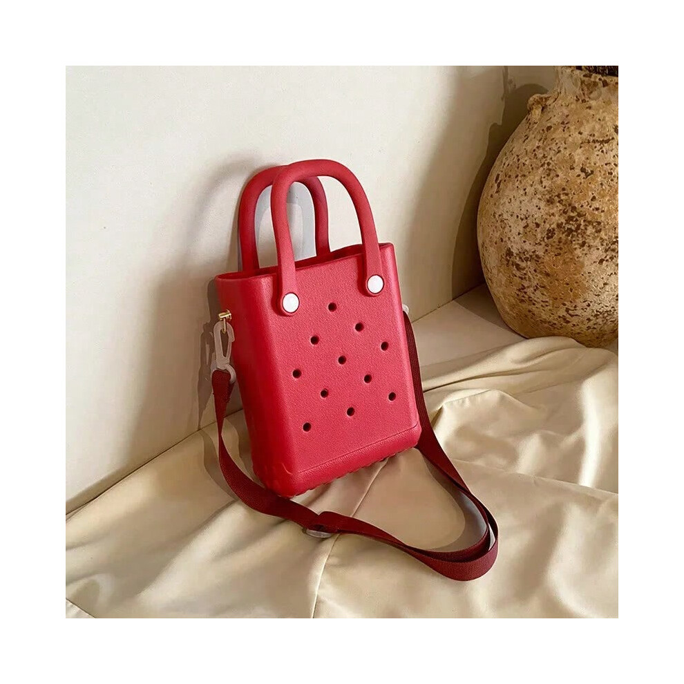 (red) Mini Beach Bag Lightweight Travel Camping Small Handbag Shoulder Bag for Woman Ladies