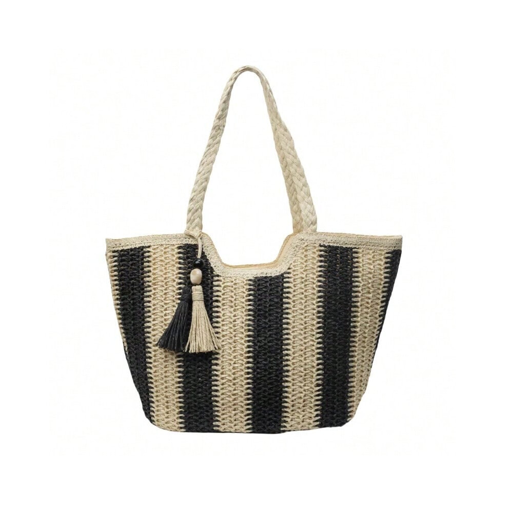 (black) Braid Color Matching Straw Shoulder Bags High Quality Large Capacity Commuting Fashion Handbags for Women 2024 Casual New Tote