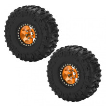 2Pcs 1.9in Wheel Rim Tires Set Metal Wheel Rims Rubber Tires Set for Axial SCX10 1/10 RC Crawler CarGolden Black