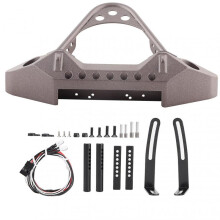 Metal Front Bumper with 2 LED Lights for Traxxas TRX-4 1/10 RC Crawler Car (Titanium Color)