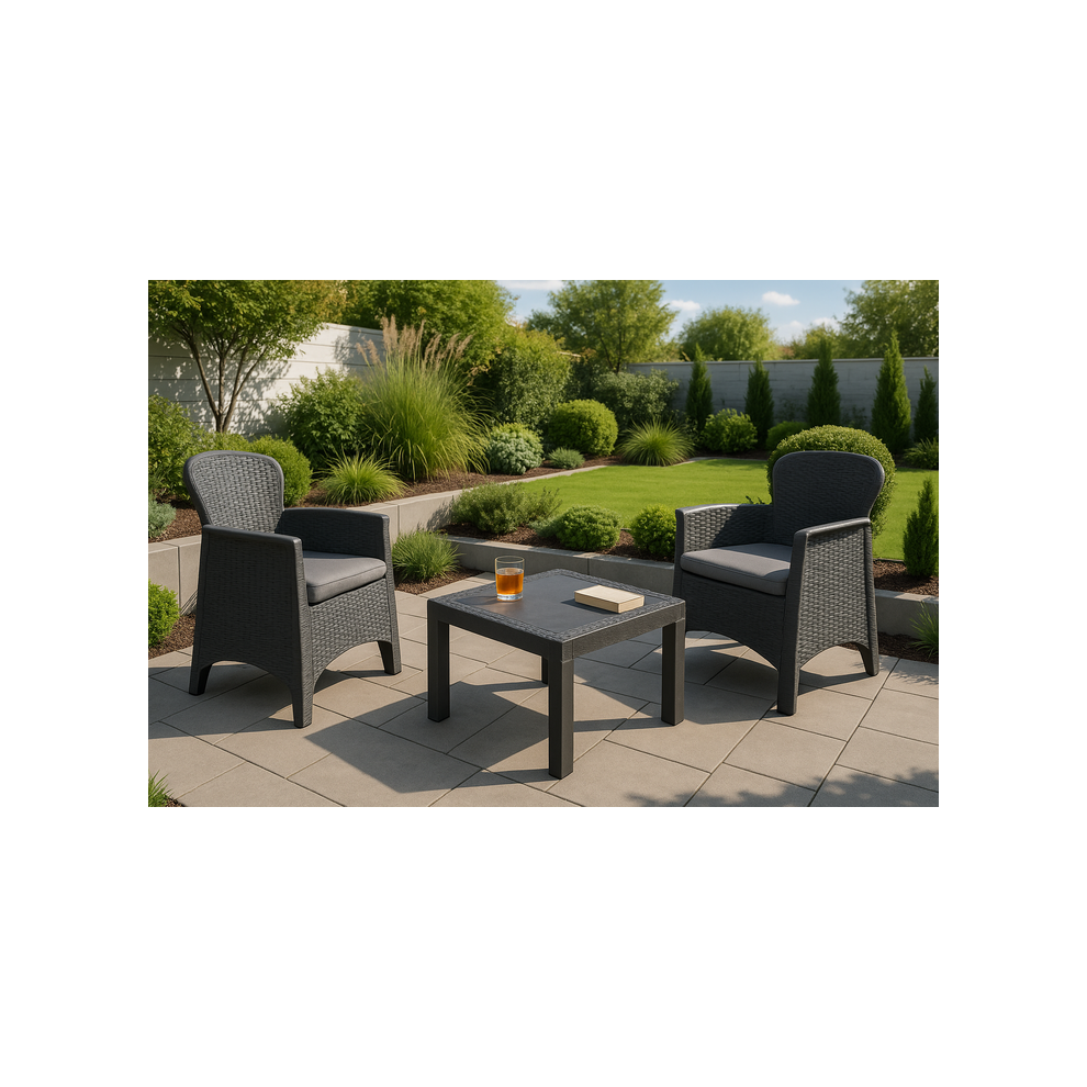 3 Piece Grey Garden Bistro Set Table & Chairs Outdoor Patio Seating