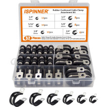 52 pieces of cable clamp combination kit, 304 stainless steel rubber pad pipe clamp, 6 sizes 1/4 "5/16" 3/8 "1/2" 5/8 "3/4"
