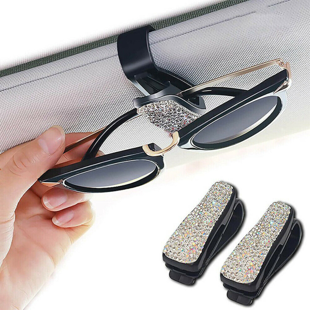 2X Universal Bling Rhinestone Car Interior Sun Visor Glasses Clips Accessories 7334477181287