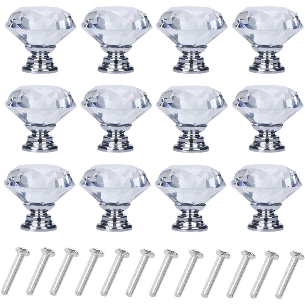 12 Pack Drawer Knobs Diamond Shaped Crystal Glass 40Mm Cabinet Knobs Pull Handles (40 Mm, 12 Pack, Silver) 7334477181591