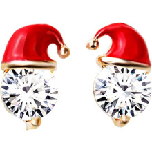 Christmas gift earrings Zircon oil drop inlaid snowman hat earrings