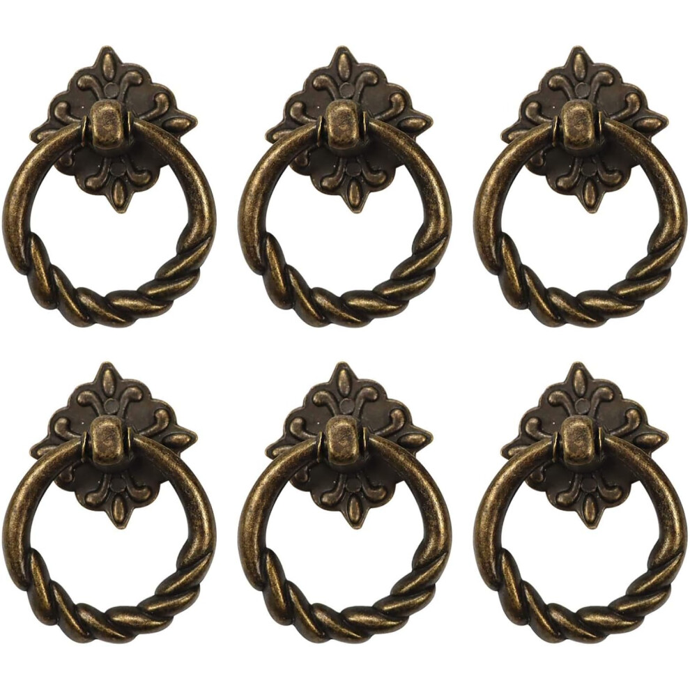 6Pcs Vintage Bronze Drop Ring Knobs Pulls Handles For Dresser Drawer Antique Drawer Pull Ring Single Hole Decorative Hardware With Screws For Furnitur 7334477181669