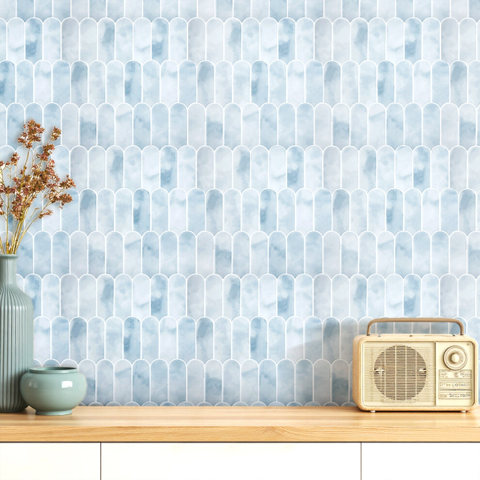 10Pcs Self-Adhesive Wall Tile Stickers, Light Blue