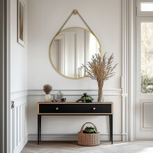 800x800mm Gold Large Round Mirror with Hanging Rope
