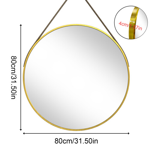 800x800mm Gold Large Round Mirror with Hanging Rope 2