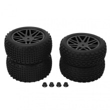4 Pcs 1/10 RC Off Road Tires 2 Front 2 Rear Round Stud Type Skin V Hole Hub High Grip RC Car Wheels Black