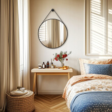 700mm Round Circle Wall Hanging Mirror with Black Aluminum Frame