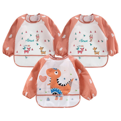 3-piece pack, Waterproof Bib, Long Sleeve, Apron, Full Coverage Bib, with Pocket, 9-36 Months - Style 1 1