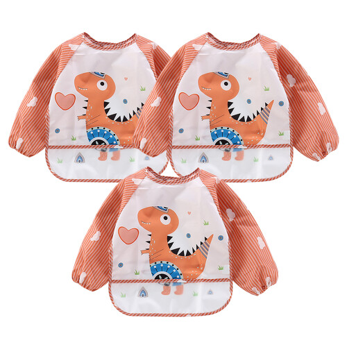 3-piece pack, Waterproof Bib, Long Sleeve, Apron, Full Coverage Bib, with Pocket, 9-36 Months - Style4