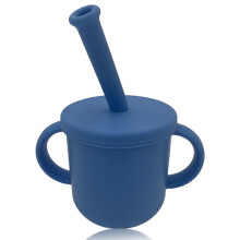 Silicone Baby Cup for Baby - Sticky Handles & Removable Plates for Converting Sippy Cups to Regular Cups - Blue