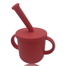Silicone Baby Cup for Baby - Sticky Handles & Removable Plates for Converting Sippy Cups to Regular Cups - Red