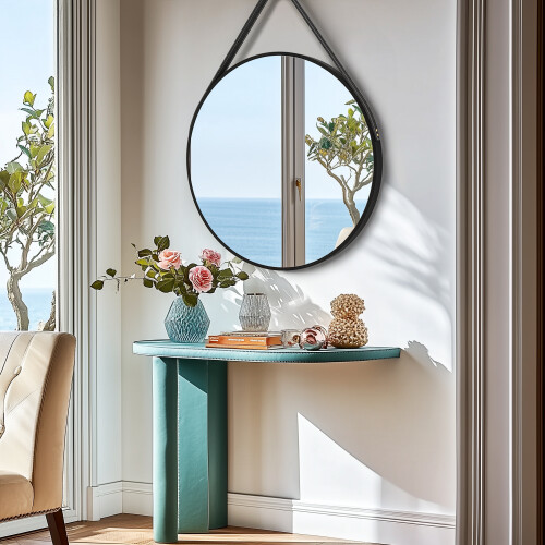 800mm Black Aluminum Frame Round Circle Wall Hanging Mirror