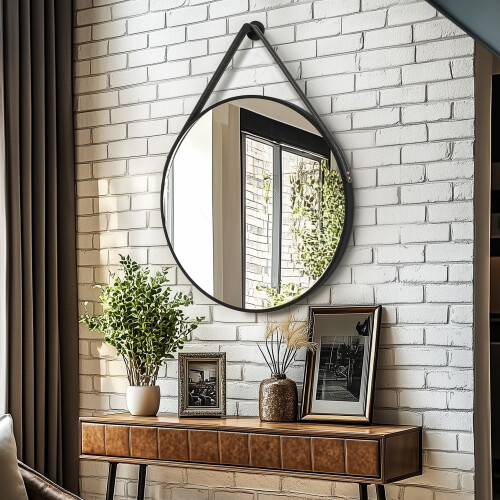 800mm Black Aluminum Frame Round Circle Wall Hanging Mirror 1