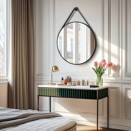 800mm Black Aluminum Frame Round Circle Wall Hanging Mirror 2