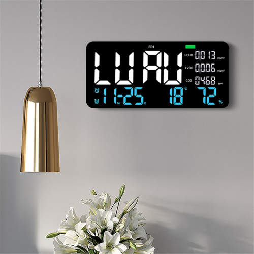 LED Digital Wanduhr Formaldehyd/CO2/TVOC Anzeige blau 1