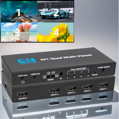 Συμβατό με 4K, Τετραπλή Πολλαπλή Προβολή, Προβολή Οθόνης 4 σε 1, Έξοδος 1080P 2