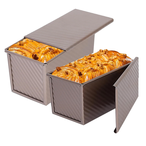2 Pack Non-Stick Loaf Bread Pan with Lid, Carbon Steel Baking Pan 2