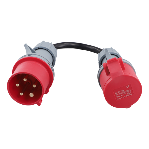 5-poliger roter CEE-Adapter, 32A-Stecker auf 16A-Buchse 1