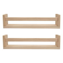 2Pcs Natural Wood Floating Wall Bookshelf for Kids,Kitchen Spice Rack