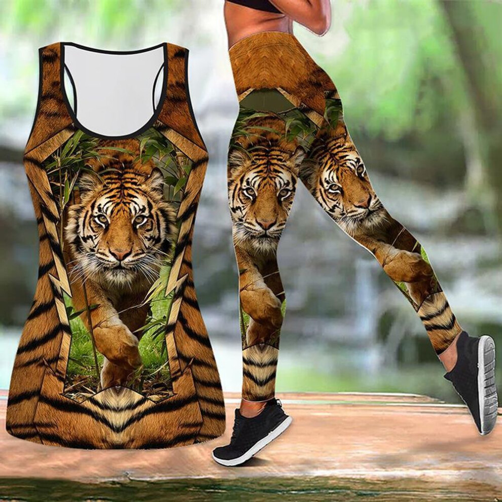 (yellow, 3XL) The Mighty Tiger Print Yoga Outfit For Women Fashion Workout Leggings Fitness Sports Casual Yoga Pants