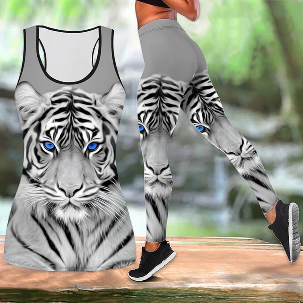 (white, 6XL) The Mighty Tiger Print Yoga Outfit For Women Fashion Workout Leggings Fitness Sports Casual Yoga Pants