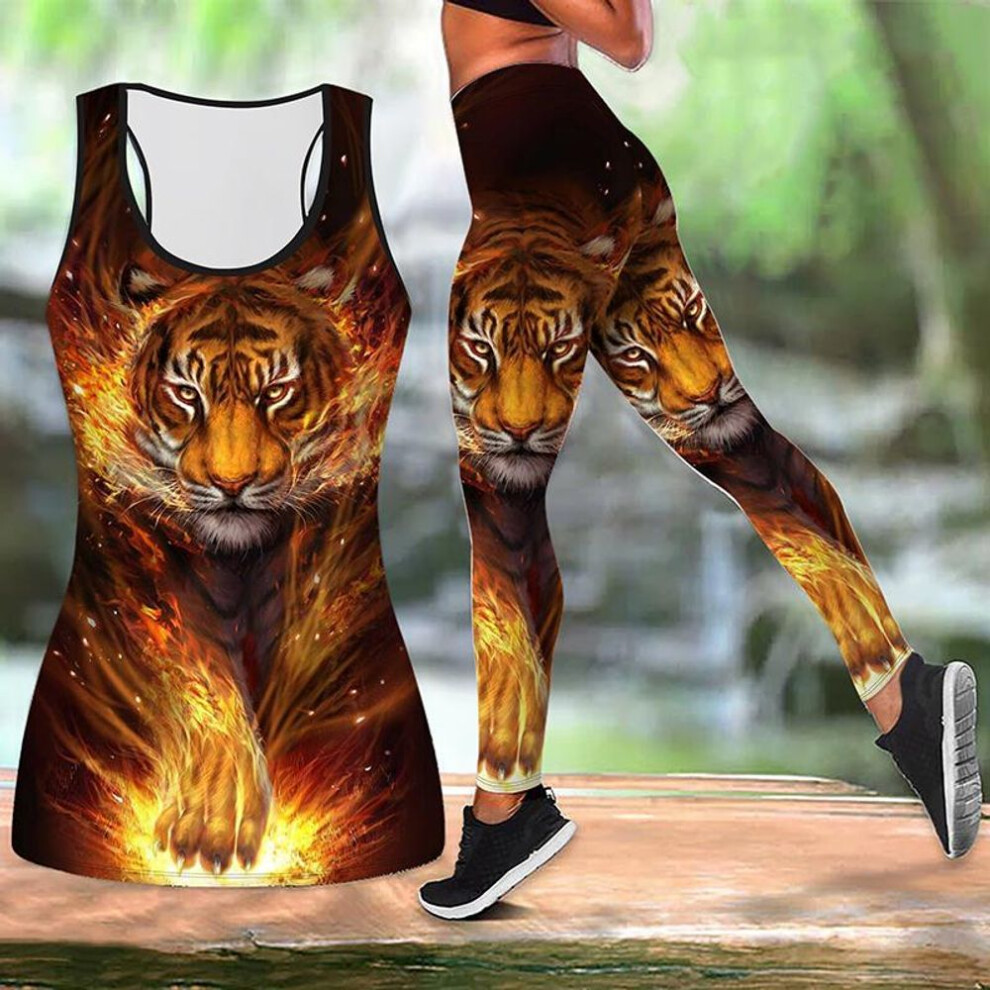 (orange, 3XL) The Mighty Tiger Print Yoga Outfit For Women Fashion Workout Leggings Fitness Sports Casual Yoga Pants