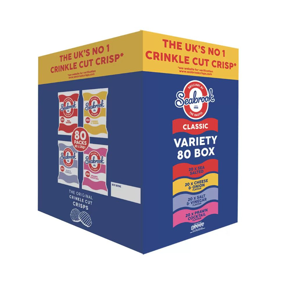 Seabrook 80 Pack Crisps Mixed Flavours Snack Box, 25G Bags