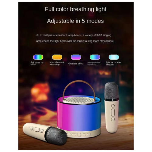 Mini máquina de karaoke azul con 2 micrófonos inalámbricos 1