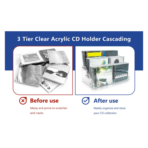 4Tier Clear Acrylic CD Holder Cascading CD Storage Rack,Display Rack 2