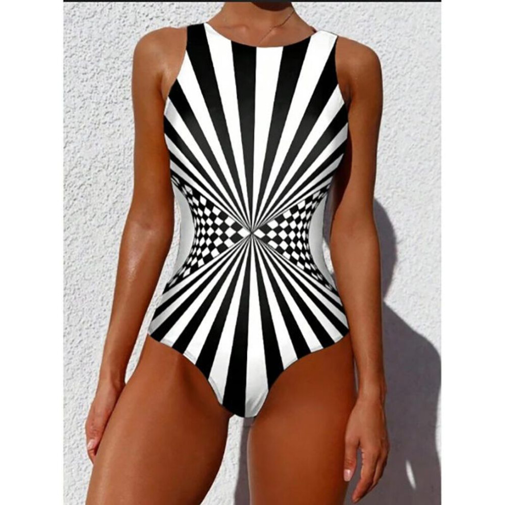(S, white) Sexy Strile One-piece Stylish Swimsuit For Women O Neck Quick Dry Detachable Pads Brazilian Swimming Suit Bikini Set