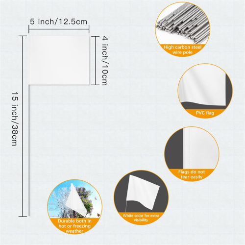 50Pack Marking Flags, White Yard Flags 15x4x5Inch, Marker Flags 1