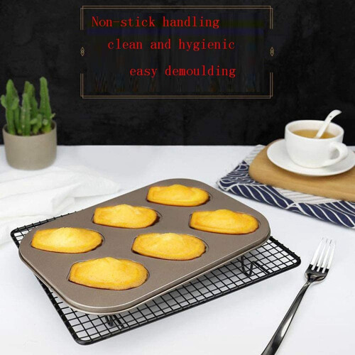 2 Pack Madeleine Mold Cake Pan, Non-Stick for Oven Baking (Gold) 1
