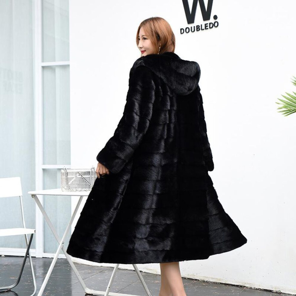 (as the picture, 8XL) Autumn And Winter Women's Plus Size Slim Mid-length Imitation Mink Fur Coat Faux Fur Collar Thickening Hooded Jacket