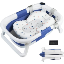 Foldable Baby Bathtub - With Thermometer & Bath Mat - Non-Slip Feet - Blue