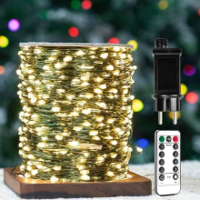 (Warm white light) 100m 1000LED Warm White String Lights, Green Copper Wires, Waterproof, Ideal for Christmas Tree, Patio, Garden, Yard, Plants