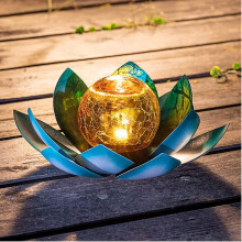 Solar Licht Outdoor Metall Glas Dekorative Wasserdichte Garten Licht Lotus Blume LED Tisch Lampe